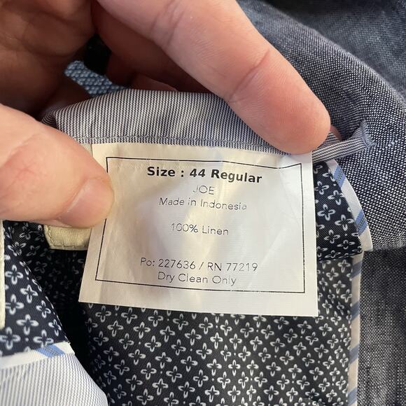 Joseph Abboud JOE Men’s 44 R Double Breasted 100% Linen Blazer - Heathered Blue - Picture 7 of 10